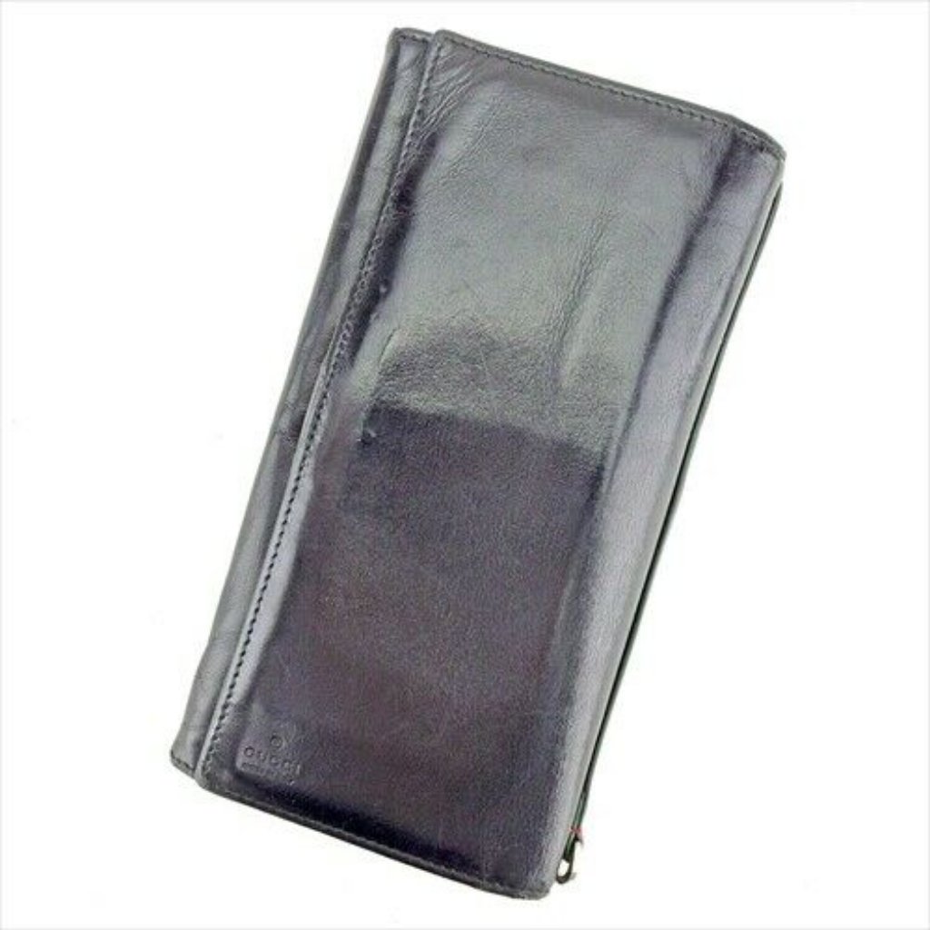 Gucci Long Wallet Sherry Line Black Leather Woman Unisex Authentic Used T8826